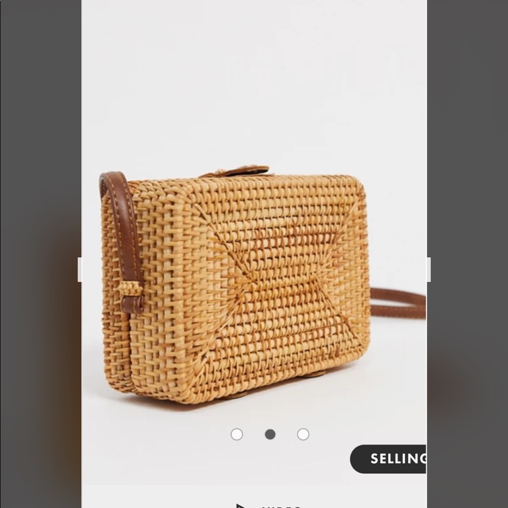 rattan structured square cross body bag